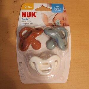 NUK Comfy Silicone Pacifier Set - Brown, Blue, and White